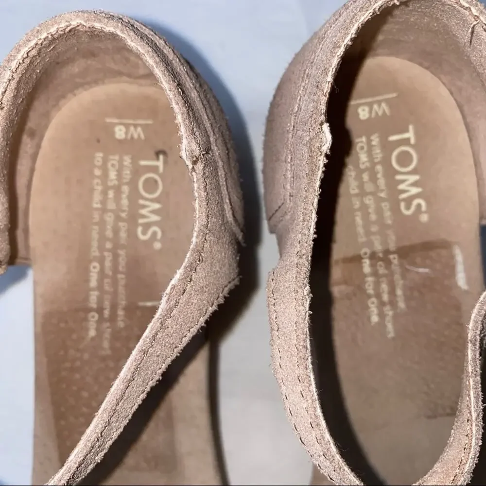 TOMS Espadrille Platform Wedges Cork Heel Tan 8